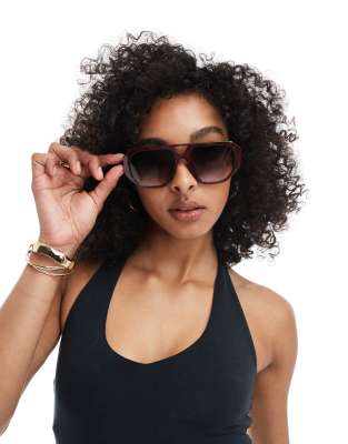 ASOS DESIGN - Lunettes de soleil aviateur à monture fine et angulaire - Bordeaux - view 1