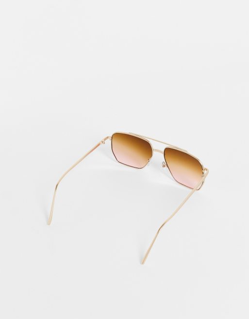 Lunettes De Soleil Aviateur Carré - Verres Marron Dégradés Monture Dorée GL Boutik