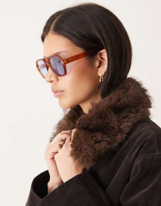 ASOS DESIGN - Lunettes de soleil aviateur à verres bleus et motif écaille de tortue, 3 de 3