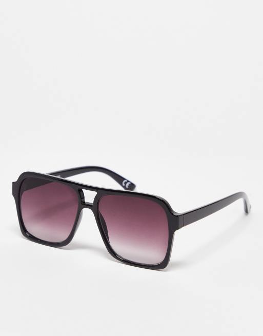 ASOS DESIGN - Lunettes de soleil aviateur à verres dégradés style années 70 - Noir