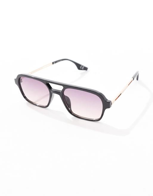 ASOS DESIGN - Lunettes de soleil aviateur à verres dégradés violets - Noir, 2 de 4