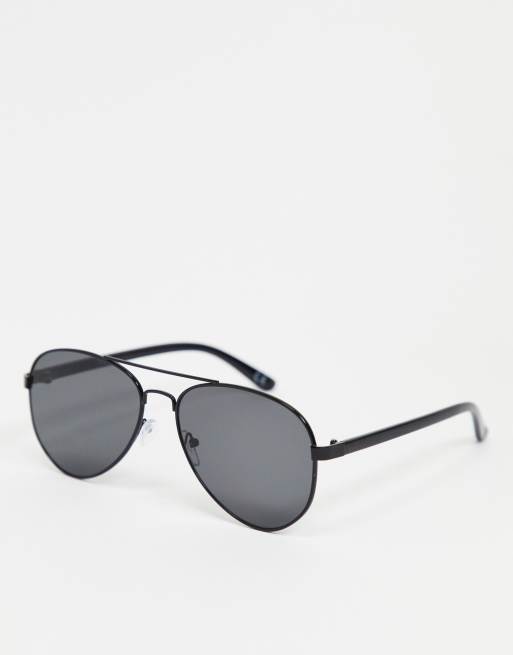 ASOS DESIGN Lunettes de soleil aviateur a verres fumes Noir