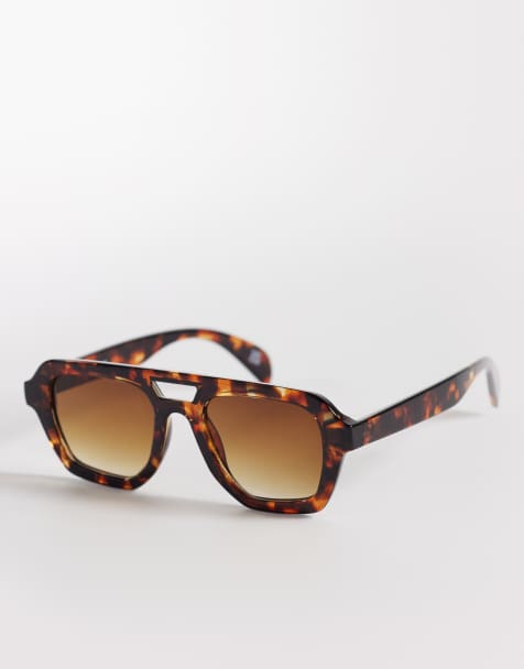 ASOS DESIGN - Lunettes de soleil aviateur angulaires - Écaille de tortue - view 1