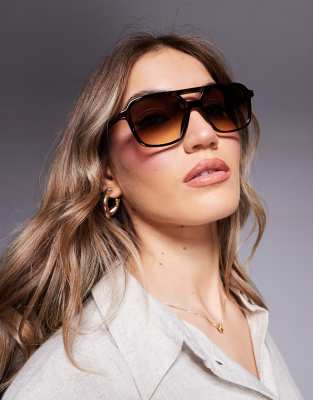 ASOS DESIGN - Lunettes de soleil aviateur avec monture effet écaille de tortue-Marron