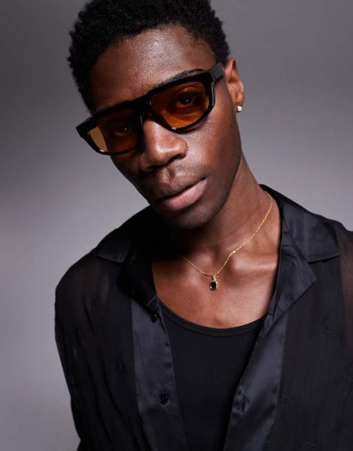 ASOS DESIGN - Lunettes de soleil aviateur avec verres ambrés et monture noire, 2 de 3
