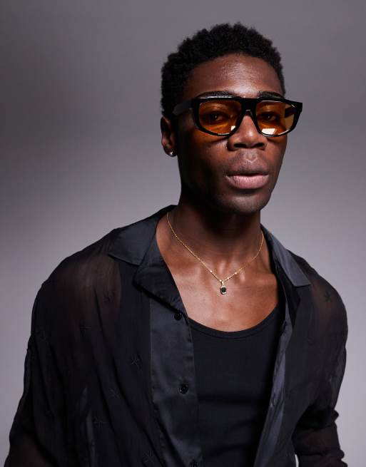 ASOS DESIGN - Lunettes de soleil aviateur avec verres ambrés et monture noire, 3 de 3