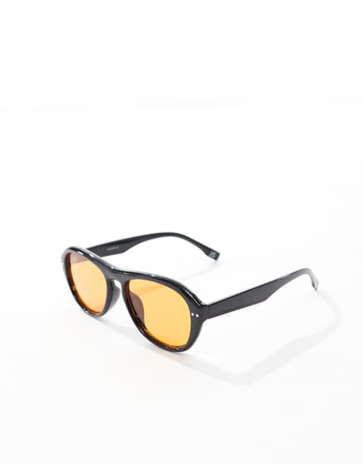 ASOS DESIGN - Lunettes de soleil aviateur avec verres ambrés et monture noire, 2 de 3