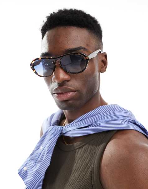 ASOS DESIGN - Lunettes de soleil aviateur avec verres dégradés bleus - Écaille de tortue - view 1