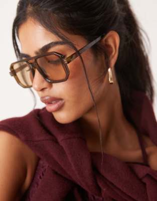 ASOS DESIGN - Lunettes de soleil aviateur carrées - Marron | ASOS