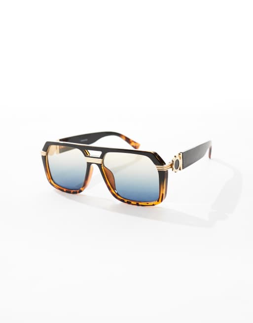 ASOS DESIGN - Lunettes de soleil aviateur - Écaille de tortue dégradé et doré, 2 de 4