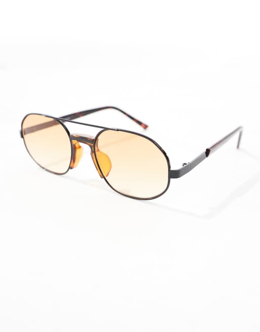 ASOS DESIGN - Lunettes de soleil aviateur en métal à verres ambrés - Noir  , 2 de 3