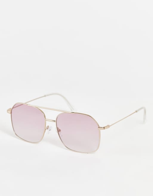 ASOS DESIGN - Lunettes de soleil aviateur en métal avec verres dégradés roses - Doré