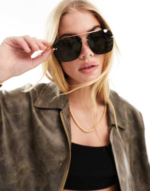ASOS DESIGN - Lunettes de soleil aviateur en métal avec verres g15 - Doré , 2 de 4