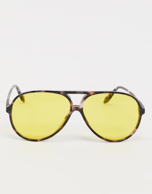 ASOS DESIGN Lunettes de soleil aviateur en plastique avec verres jaunes caille laiteux