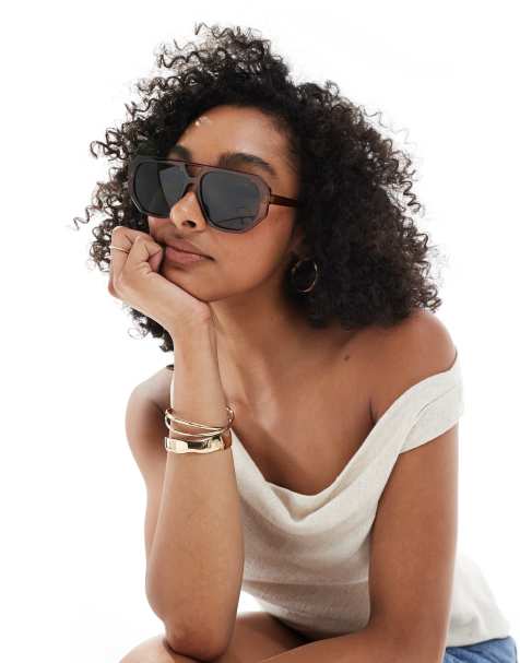 ASOS DESIGN - Lunettes de soleil aviateur - Marron transparent - view 1