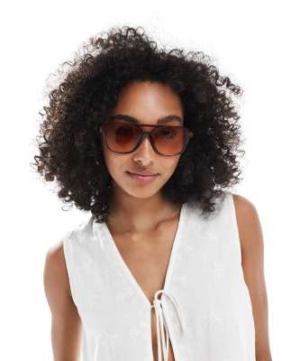 ASOS DESIGN - Lunettes de soleil aviateur ornées de strass avec verres dégradés orange - Marron