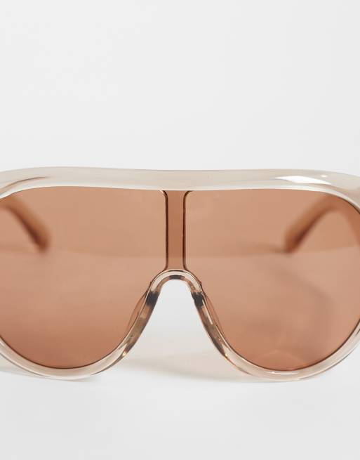 ASOS DESIGN - Lunettes de soleil aviateur oversize avec branches larges - Rose ton sur ton, 2 de 3