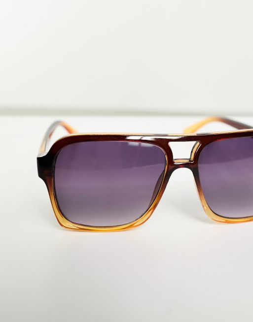 ASOS DESIGN - Lunettes de soleil aviateur style années 70 avec verres violets - Marron dégradé , 3 de 4