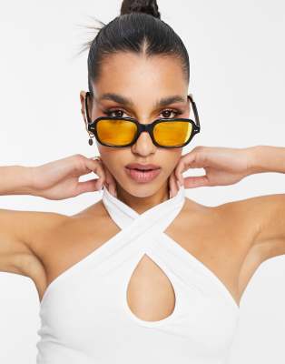 ASOS DESIGN Lunettes de soleil carr es monture noire et verres