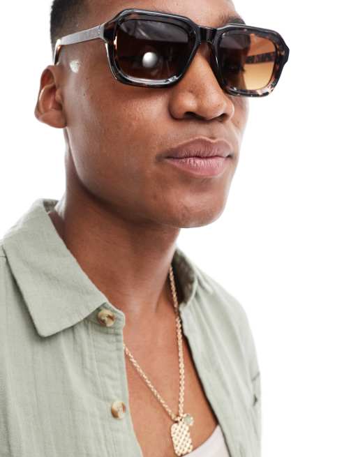 ASOS DESIGN - Lunettes de soleil carrées à motif écaille de tortue foncé, 3 de 4