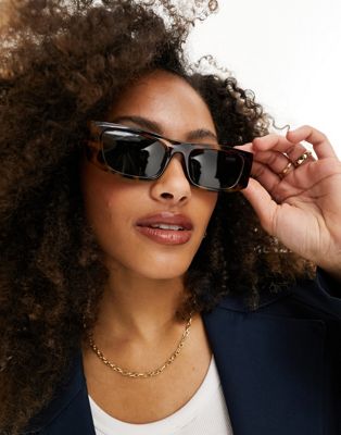 ASOS DESIGN flat top mid square sunglasses in tort - ASOS Price Checker