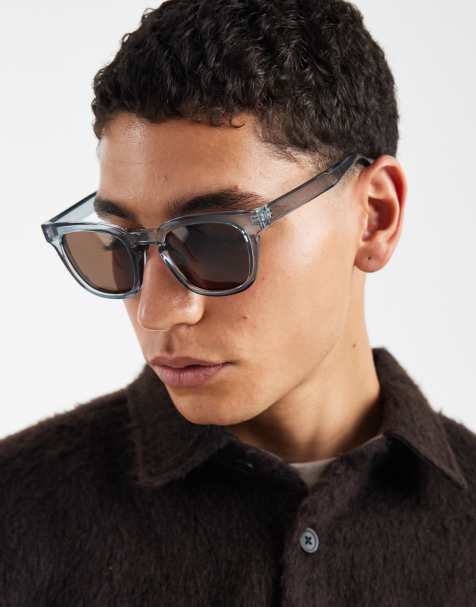 ASOS DESIGN - Lunettes de soleil carrées à verres marron - Bleu transparent - view 1