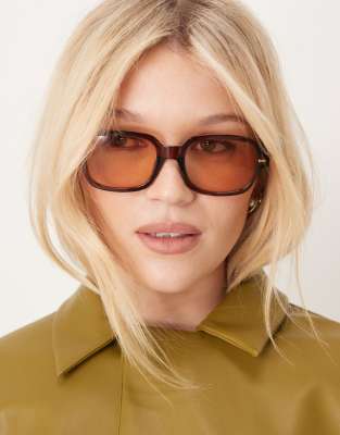 ASOS DESIGN - Lunettes de soleil carrées à verres orange - Marron