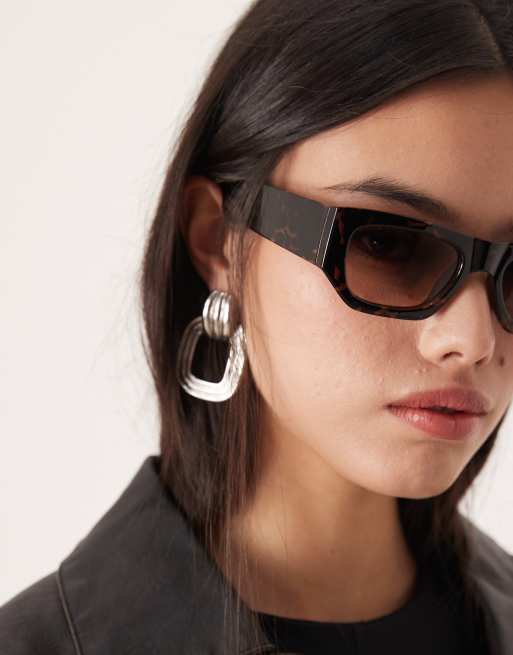 ASOS DESIGN - Lunettes de soleil carrées angulaires - Écaille de tortue foncé, 2 de 3
