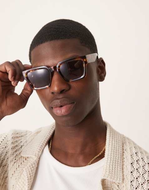 ASOS DESIGN - Lunettes de soleil carrées avec monture biseautée effet écaille de tortue et verres bordeaux - view 1