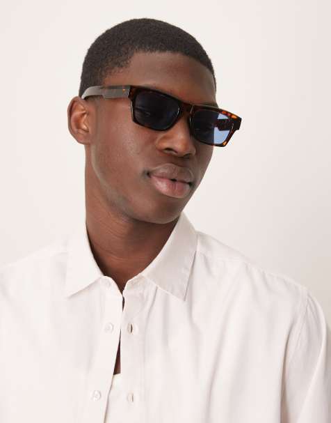 ASOS DESIGN - Lunettes de soleil carrées avec verres bleus et monture effet écaille de tortue - view 1