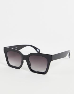 ASOS DESIGN - Lunettes de soleil carrées biseautées - Noir brillant