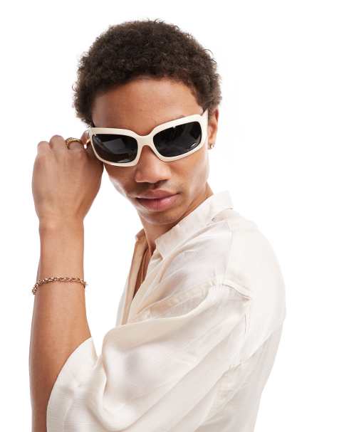 ASOS DESIGN - Lunettes de soleil carrées - Crème - view 1