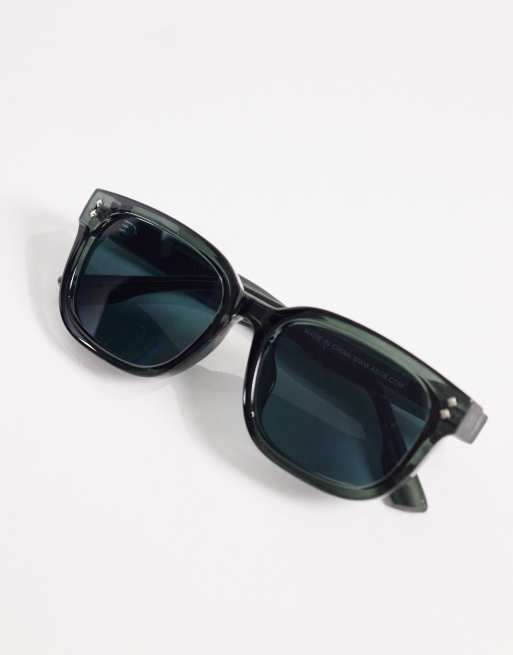 ASOS DESIGN - Lunettes de soleil carrées de qualité supérieure à verres verts - Vert transparent, 3 de 3
