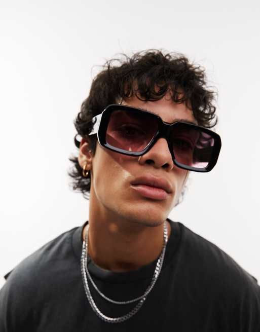 ASOS DESIGN - Lunettes de soleil carrées épaisses à verres noirs effet dégradé - Noir