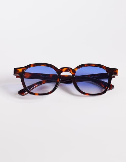 ASOS DESIGN - Lunettes de soleil carrées hexagonales à verres bleus - Écaille de tortue, 3 de 3