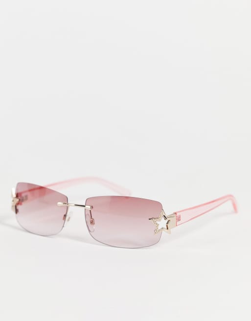 ASOS DESIGN - Lunettes de soleil carrées sans monture avec détail étoile et verres roses
