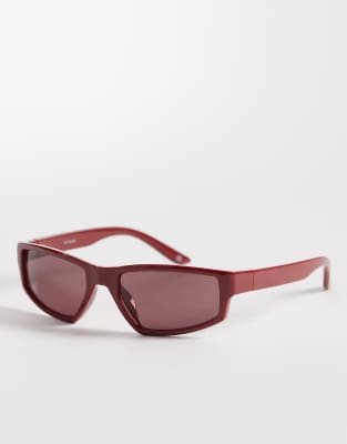 ASOS DESIGN - Lunettes de soleil enveloppantes à verres rouges - Rouge