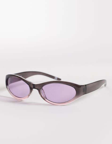ASOS DESIGN - Lunettes de soleil enveloppantes à verres violets - Gris transparent - view 1