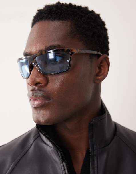 ASOS DESIGN - Lunettes de soleil enveloppantes avec verres bleus - Écaille de tortue - view 1