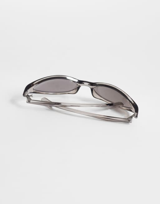 ASOS DESIGN - Lunettes de soleil enveloppantes avec verres effet miroir - Gris transparent, 3 de 3