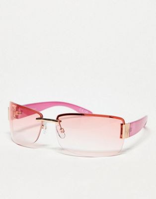 ASOS DESIGN 90s wrap rimless sunglasses in pink  - ASOS Price Checker