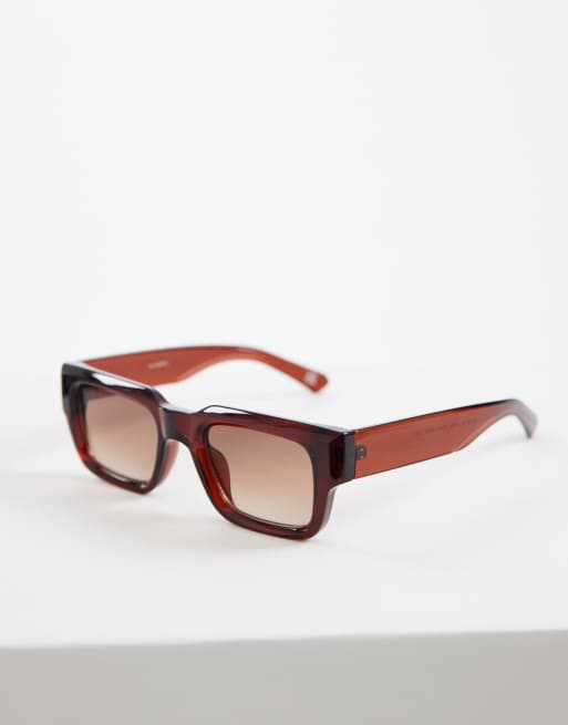 ASOS DESIGN - Lunettes de soleil épaisses rectangulaires à verres marron - Rouge transparent, 2 de 3