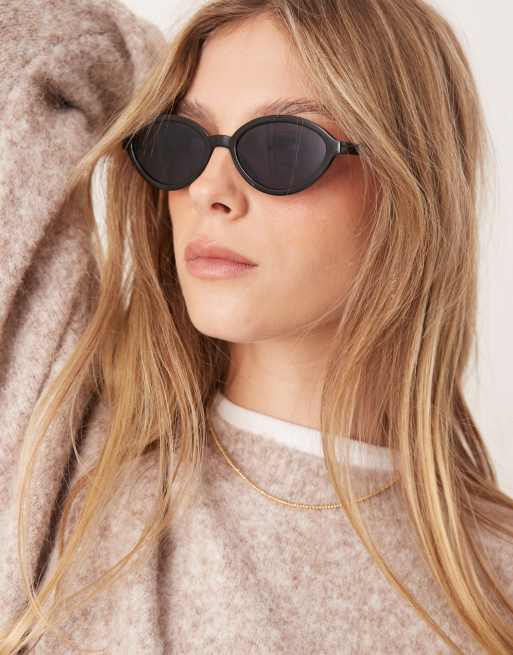 ASOS DESIGN Lunettes de soleil fines et ovales Noir ASOS