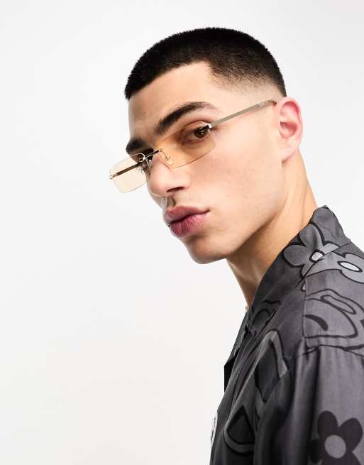 ASOS DESIGN Lunettes de soleil fines sans monture avec verres taupe Dor