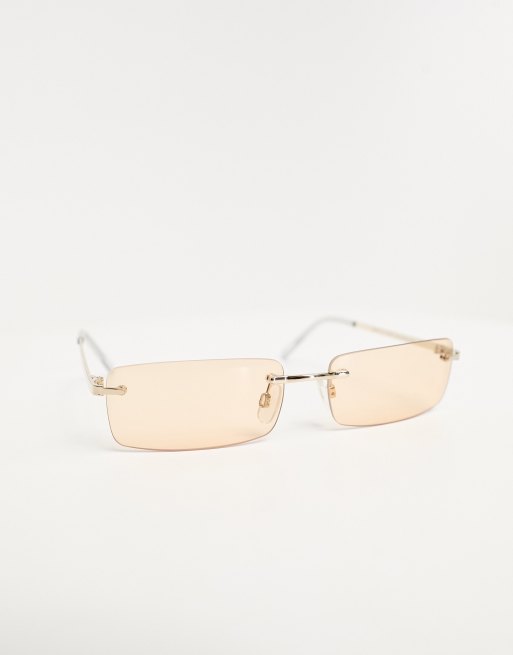 ASOS DESIGN Lunettes de soleil fines sans monture avec verres taupe Dor