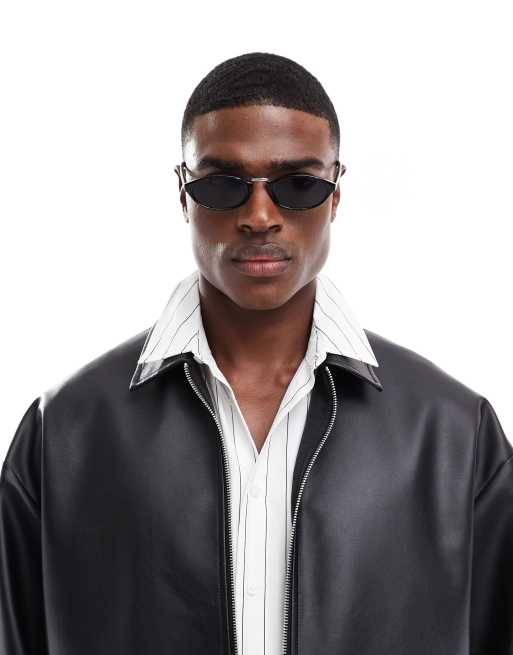 ASOS DESIGN - Lunettes de soleil fines style festival ovales avec verres noirs et monture noire