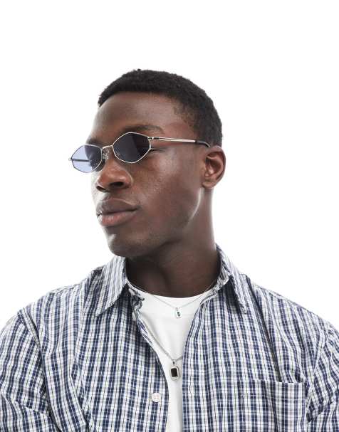 ASOS DESIGN - Lunettes de soleil hexagonales à verres fumés - Argenté   - view 1