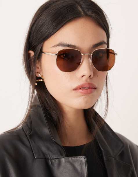 ASOS DESIGN - Lunettes de soleil hexagonales en métal à verres polarisés - view 1