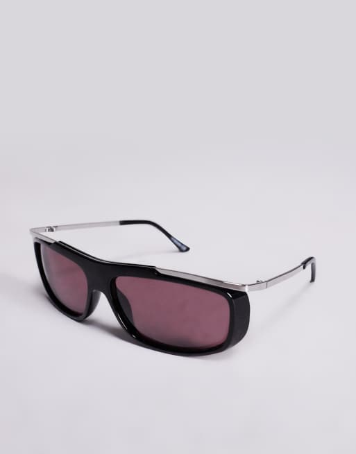 ASOS DESIGN - Lunettes de soleil masque avec verres bordeaux - Noir et argenté , 3 de 3
