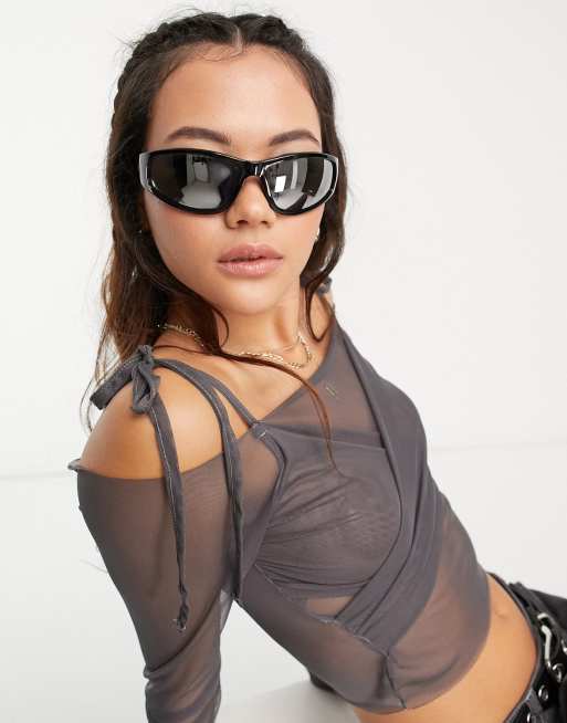 ASOS DESIGN - Lunettes de soleil masque enveloppantes avec verres miroir - Noir , 4 de 4